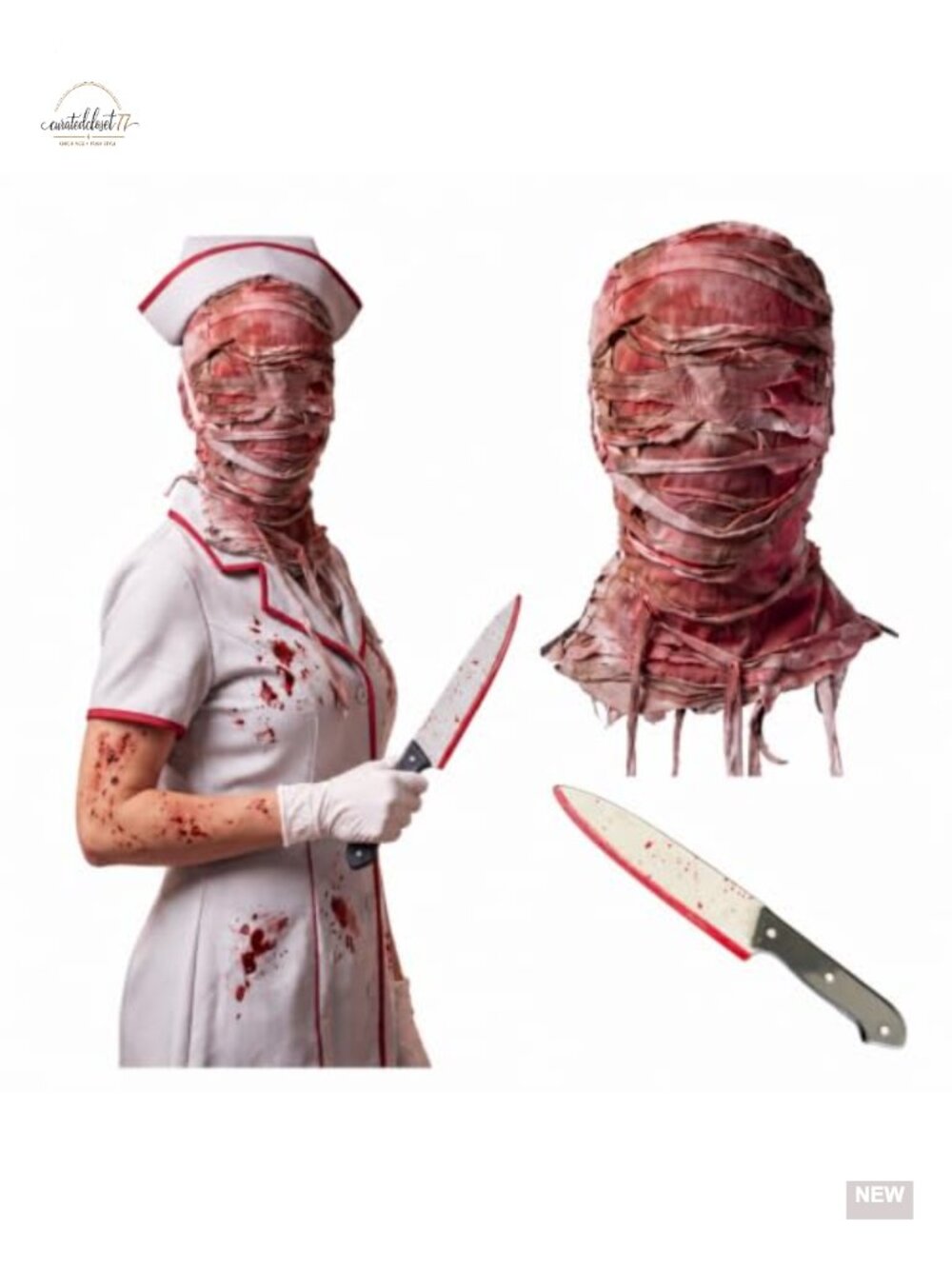 2 Pc Halloween Gory Nurse Killer Mummy Costume Accessory Set Foam Prop Knife